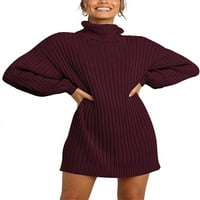 Paille žene pulover Jumper Turtleneck Mini haljine Duks od punog boja haljina labavog pada vina crvena s
