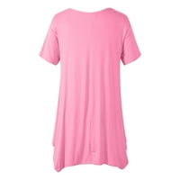 Bazyrey ženske vrhove žene okrugli vrat kratki rukav asimetrični hemline čvrste točne labave majice Pink