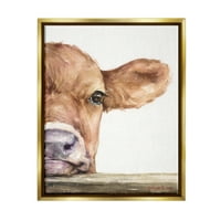 Stupell Industries Baby teleća krava Odmarajuća glava Up-Close ruralno slikarstvo metalik zlato plutajuće uokvireno platno print zid Art, dizajn George Dyachenko