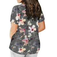 Ženski vrhovi kratki rukav štampana bluza Casual žene ljetni okrugli izrez majice tunike majice bež 4XL