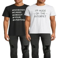 Humor muški i veliki muški Hashtagovi društvenih medija i ogromni na Internetu kratki rukavi grafičke majice, 2 pakovanja, veličine S-3XL, smiješne majice