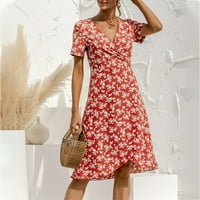 Clearance-rasprodaja haljine za žene kratke rukave štampanje cvjetnog uzorka čipkaste haljine V-izrez