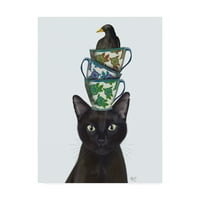 Zaštitni znak likovne umjetnosti' crna mačka sa šoljicama za čaj i Kos ' platno Art by Fab Funky
