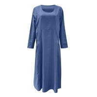 Duga ljetna haljina Planinarska haljina za ženska modna casual čvrsta pamučna haljina s dugim rukavima
