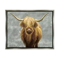 Stupell Industries Distressed Patterned Highland goveda grafička Umjetnost sjaj sive plutajuće uokvirene
