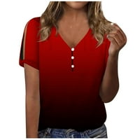 Royallove Womens Summer Tops V Vrat Gradijent Print T Shirts Kratki Rukav Shirt Casual Side Split Tunika Top