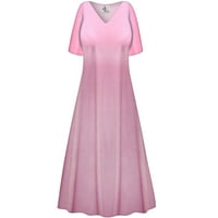 Plus size Petite Womens visoki V-izrez s haljinom kratkih rukava meka ružičasta pjenušava dizajnerska