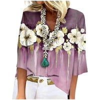 Qwertyu poslovne Casual bluze majice za žene pola rukava do lakta rukave majice ženske cvjetne V vrat