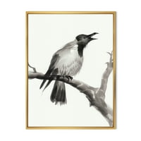 Designart' Monochrome Crying Crow On A Branch ' Tradicionalni Uramljeni Platneni Zidni Umjetnički Print