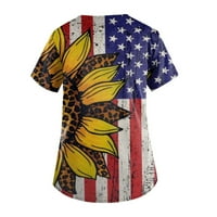 Dianli 4. srpnja Košulje Žene V-izrez Tunika Kratki rukav Američka zastava Star Striped Print Ljetne majice