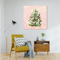 Wynwood Studio Canvas Joy to the World Tree Holiday and season Holidays Wall Art Canvas Print Pink Pastel Pink 30x30
