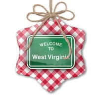 Ornament tiskani jedno oboren zeleni putni znak Dobrodošli u West Virginia Božić Neonblond