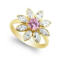 Srebro žuto zlato Platiran lijepa cvijet Pink Topaz CZ prsten veličine 4.5
