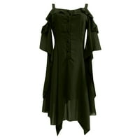 Oalirro Casual haljine za žene rođendanski poklon Ženska Moda Dark in Love rukavi s volanima s ramena Gotička Midi haljina zelena