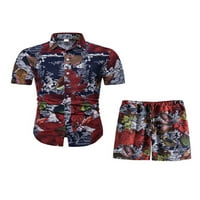Yuemengxuan muška odijela na Havajima, tropska košulja s kratkim rukavima + šorc za plažu
