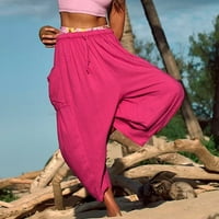 Hanas ženske casual labavo široke noge joga hlače, salon visoki elastični struk ugodne joggers atletski