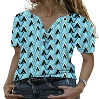 Beiwei Dame Boemski Geometrijski Print Tee Dugmad Casual Tops Kratka Rukava Majica Na Plaži