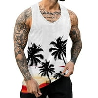 Jiyugala muške vrhove Summer Beach Hawaii Tree Printed Tank Tops i oblika okrugli vrat rukav prsluk bluza