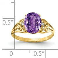 Primalni zlatni karatski žuto zlato 9x ovalni ametist i vs dijamantni prsten