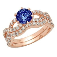 1. CT sjajan okrugli rez simulirani tanzanite 14k Rose Gold Solitaire sa akcentima mladenci set sz 9.25