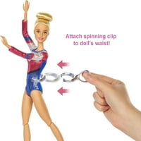 Barbie Gimnastics PlaySet sa plavuša lutka i 15+ dodataka, Twirling Gimnast igračka sa bilansom snopa