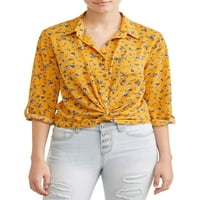 No Bounties Junior's printed twisted front button down bluza