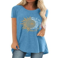 Rejlun majica za žene suncokretov Print Tops kratki rukav Tee labava majica modni ljetni pulover plavi