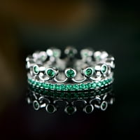 Peermont 18k bijeli zlatni princezov krunski prsten sa smaragdnim akcentima i austrijskim kristalnim kristalnim