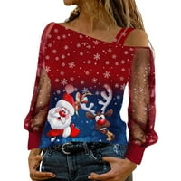 Majice za žene modni Casual Božićni Print hladni rameni dugi rukavi patchwork topovi