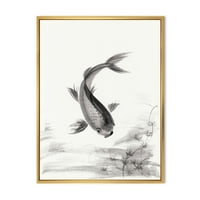 Designart 'crno-bijela Vintage riba I' Nautički i obalni uokvireni platneni zidni umjetnički Print