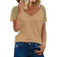 Ženski vrhovi žene Casual labave majice V vrat kratki rukavi modni neto vrhovi t-shirtss Tee Khaki XL