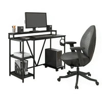 Techni mobili industrijski pisaći stol sa policama i CPU Caddy s točkovima, crna