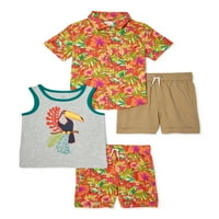 Wonder Nation Baby and Toddler Boy tkana košulja, tenk i kratke hlače MI i set za odlaganje, 4-komad,