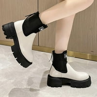 Žene Slip On Fashion Retro Toe Pokrivanje Debeli Đon Čizme Žene Gležnjače Zadržati Toplo, Bijelo