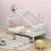 Krevet za krevet veličine kreveta za djecu, aukfa modernog dnevnog boravka za kuću, drva kuća sa dvije ladice i krovom za djevojčice i dječake, bijele boje