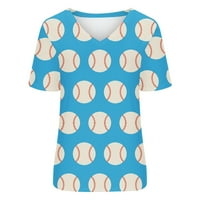 kakina s Ženska plaža vrhovi V-izrez Bejzbol Print majice ženske bluze Tops Print majica bluza plava,
