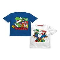 Super Mario Bros. Boys Yoshi I Nove Grafičke Majice Sa Logotipom, 2 Pakovanja, Veličine 4-18