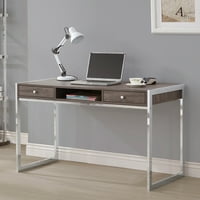 BENJARA Drveni pisaći stol sa elektroplarenim kromiranim okvirom, sivom bojom