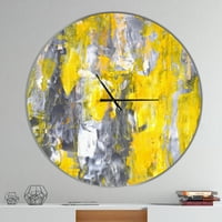Designart' siva i žuta apstraktni uzorak ' metalni zidni sat