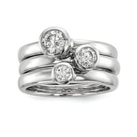 Mia Diamonds čvrsti Sterling srebrni Rodijumski set od tri kubna Cirkonijumska prstena veličine - 8
