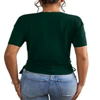 Ženska casual obična okrugla vrata kratkih rukava tamnozelene majice s