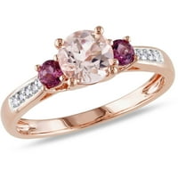 Carat T. G. W. Morganit, ružičasti turmalin i dijamant-naglasak 10kt ružičasto zlato 3-kameni prsten