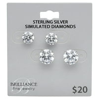 Sjajni fini nakit Ženski simulirani dijamantski duo okrugli naušnice postavljen u srebru Sterling