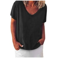 Ženske bluze Modne žene V-izrez casual kratki rukav pulover Majica s majicom Crni xxxxl