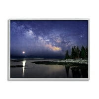 Stupell Galaxy Zvijezde Nad Obalnim Zimskim Noćnim Pejzažnim Fotografijama Siva Uokvirena Umjetnost Print