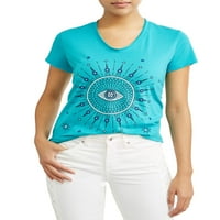 Sofia Jeans By Sofia Vergara Evil Eye Short Sleeve V-Neck Graphic T-Shirt Women's