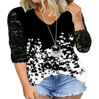 Lumento ženska majica rukav ljetni vrhovi cvjetni Print majica Bohemian Tee V vrat tunika bluza crna 5XL