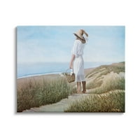 Žena iz industrije Stupell uživa u mirnom pogledu na obalu na plaži slika Galerija umotana platnena štampa