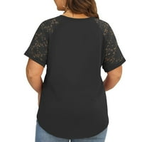 Klirens ispod $ Charella ženska majica plus veličine jednobojna čipkasta V-izrez labava kratka rukava pulover bluza Tops Crna, XXL