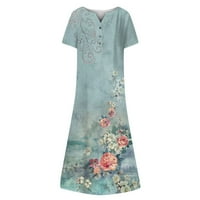 Ljetna haljina za žene Ležerne prilike ispisane V izrez kratkih rukava Swing haljina plave xxl